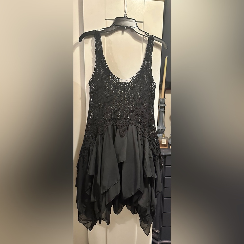 New ORIGAMI Black Crocheted Lace Dress/Top